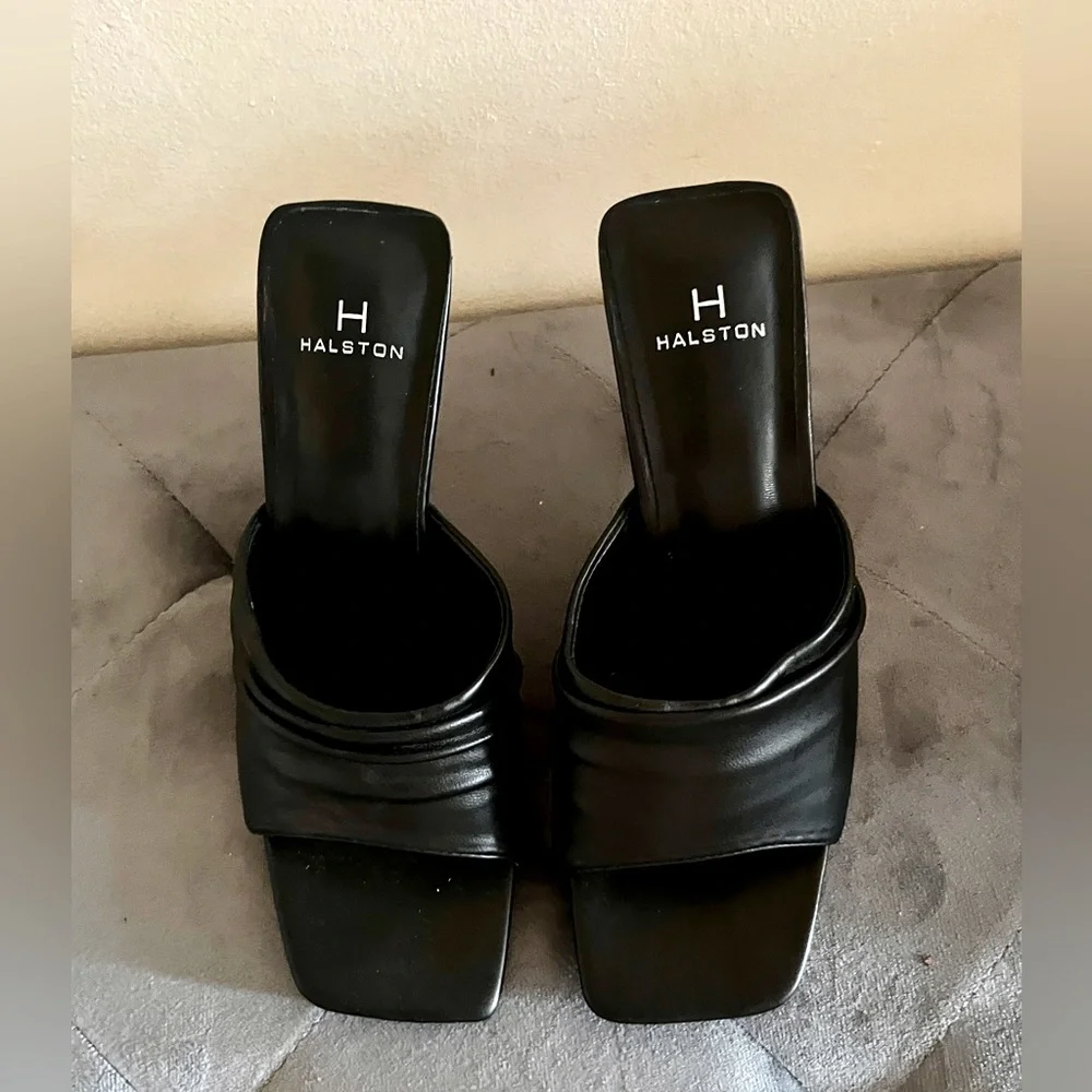 Halston Heritage Luanda Black Mules Sleek Minimalist Design size 6